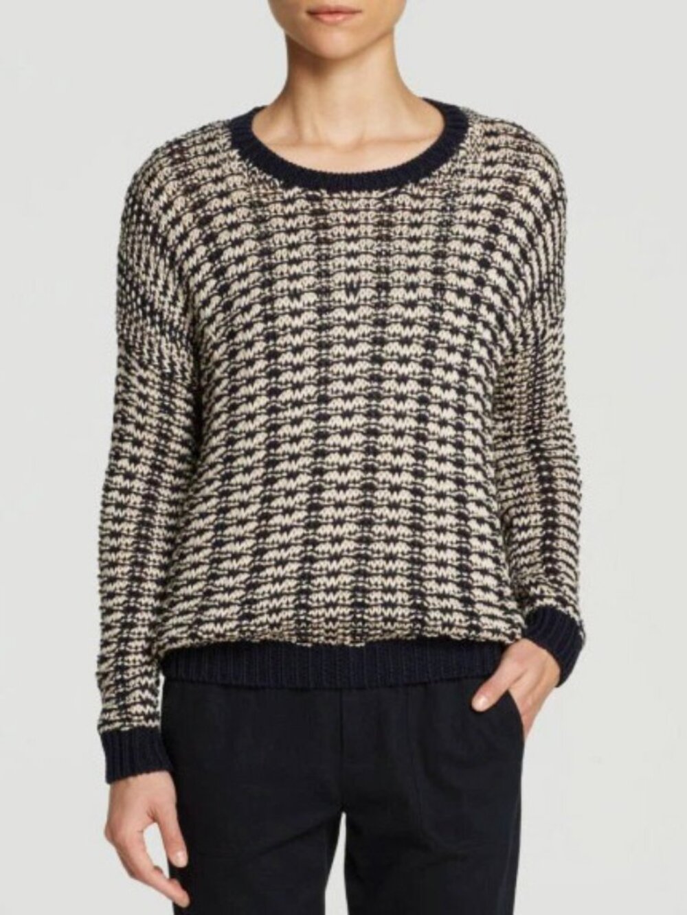 New Vince 100% Cotton Striped Sweater Navy Beige Large $395